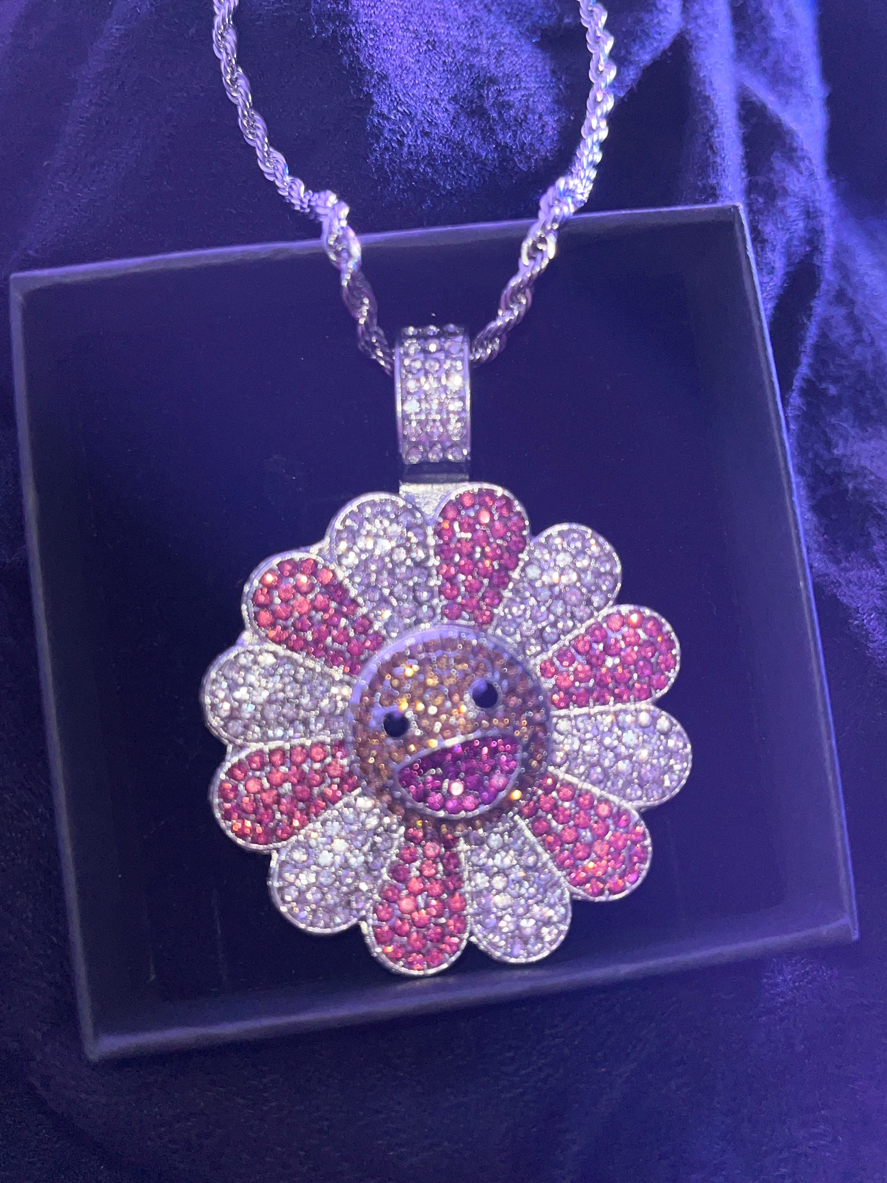 ICEDOUT FLOWER SPINNING NECKLACE PINK