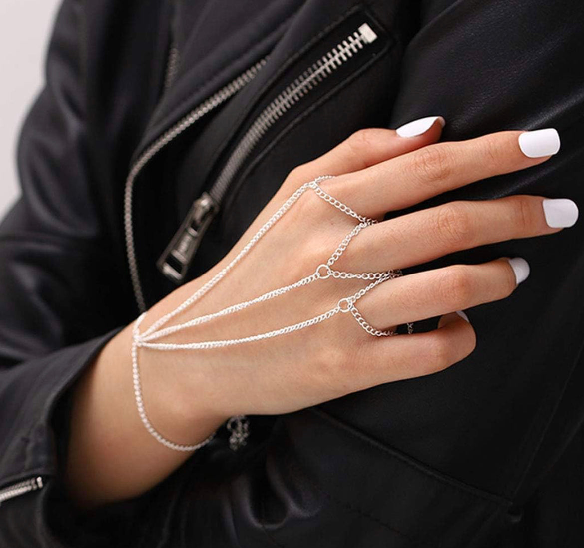 UNISEX SILVER 3 FINGER CHAIN HAND BRACELET