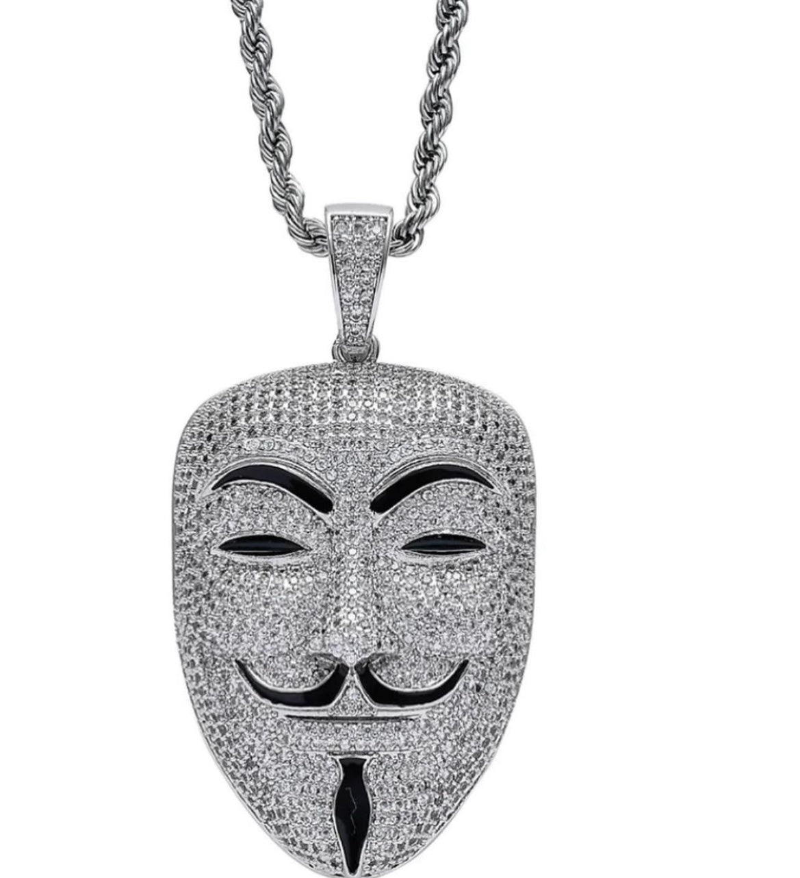 CZ STONE STAINLESS STEEL vendetta pendant with rope chain