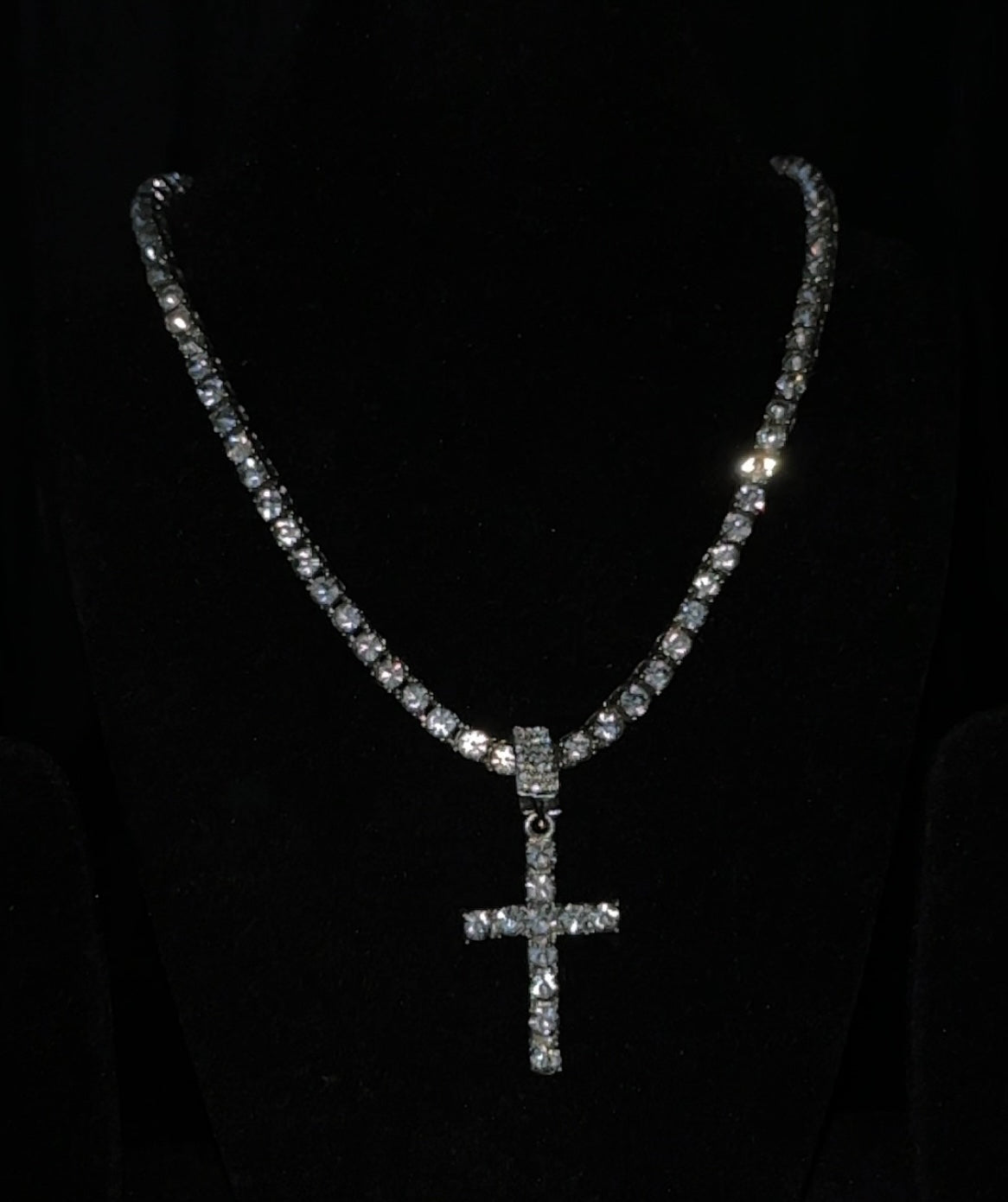 Tennis chain and cross pendant necklace