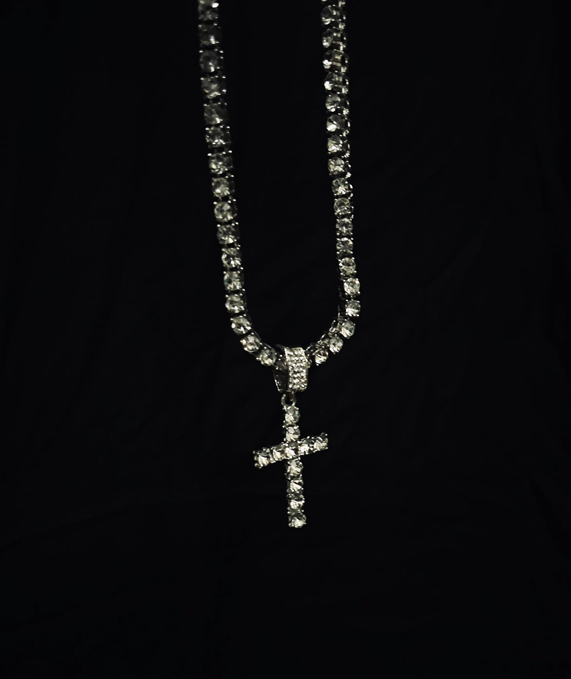 Tennis chain and cross pendant necklace