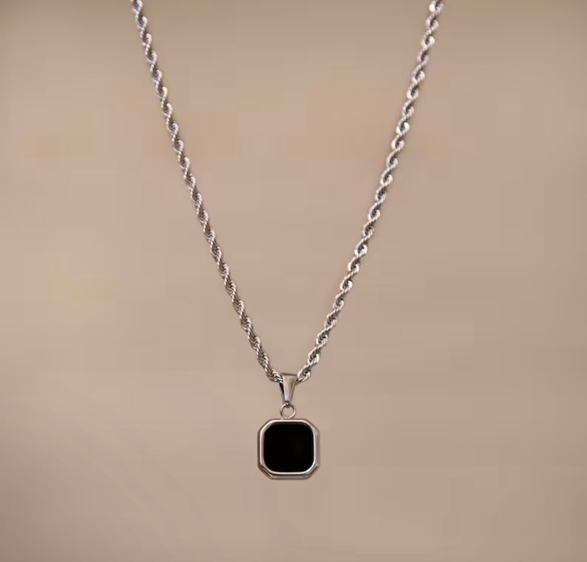 Onxy amulet block pendant with twisted rope chain and cuban chain combo