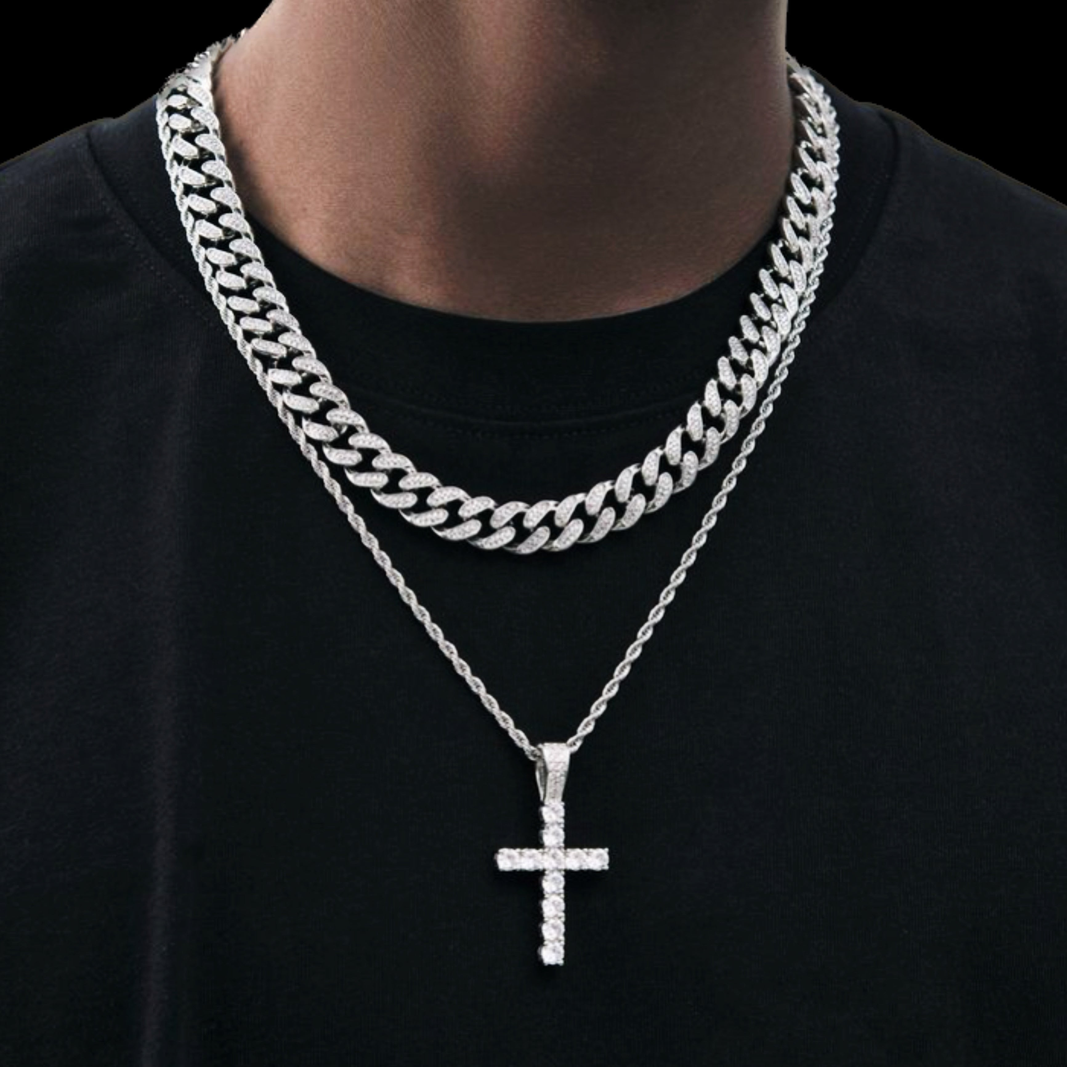 ICEDOUT CUBAN CHAIN WITH  CROSS ROPE CHAIN  COMBO