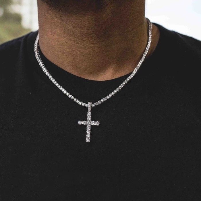 Tennis chain and cross pendant necklace