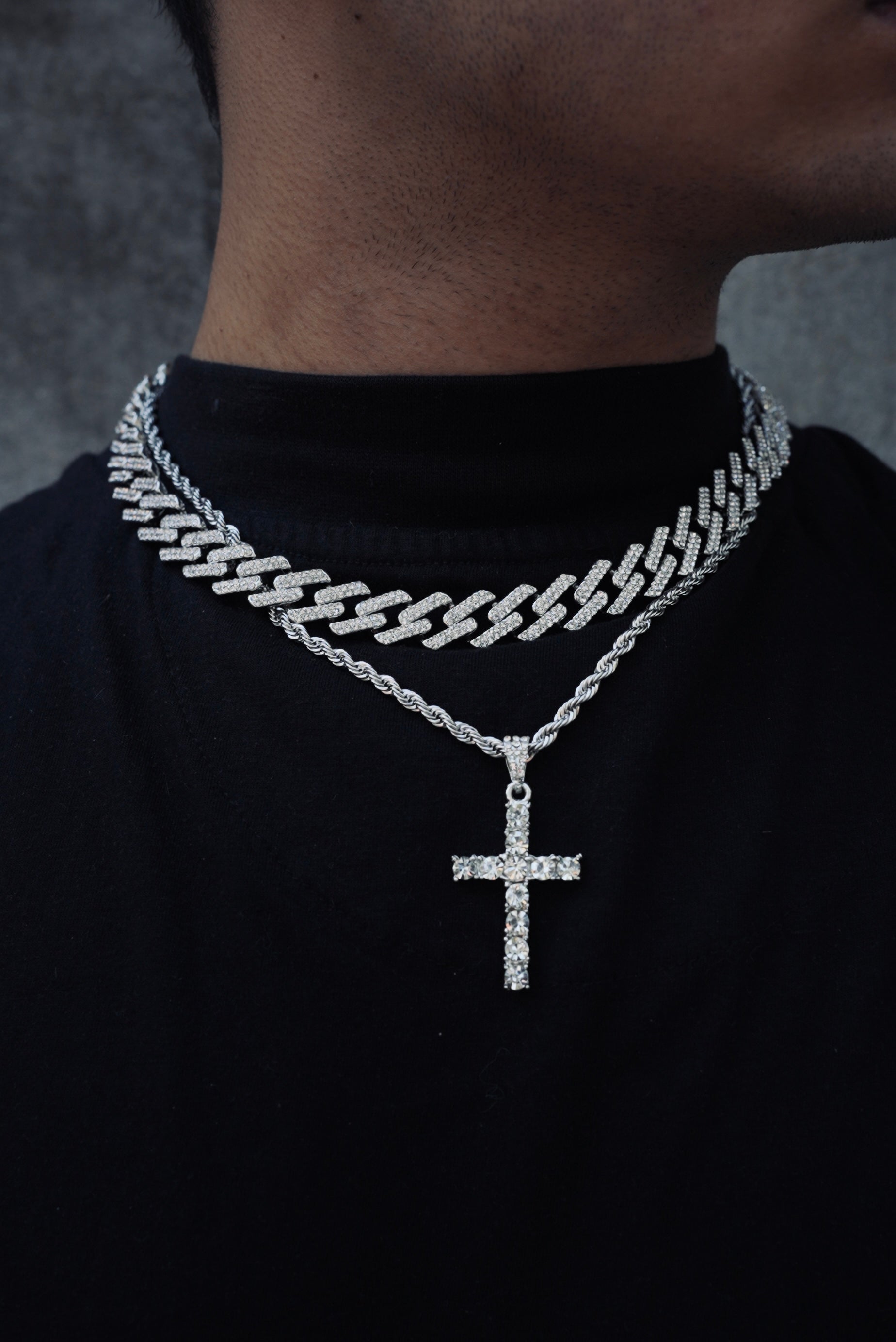 ICEDOUT CUBAN SQUARE AND CROSS CHAIN COMBO