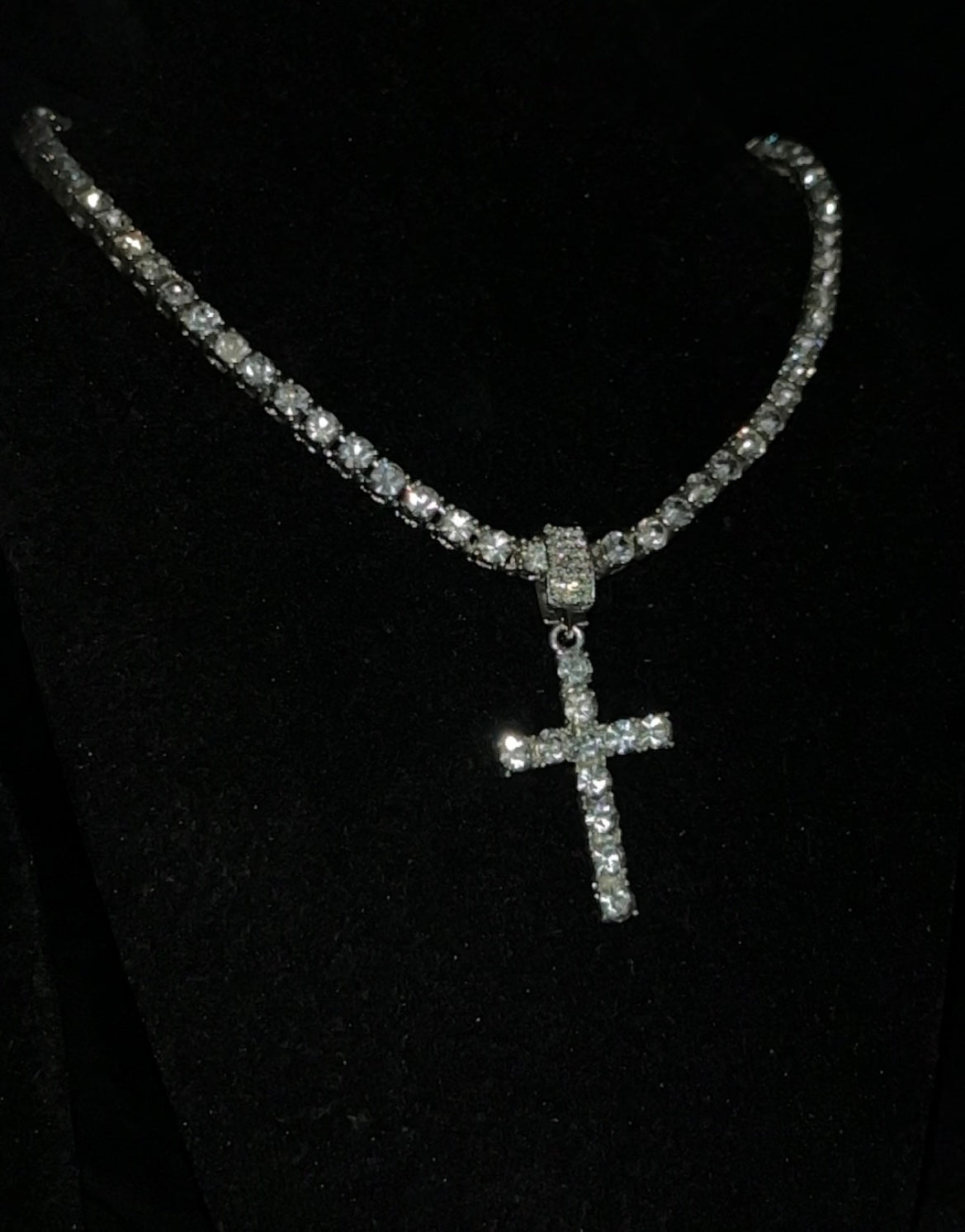 Tennis chain and cross pendant necklace