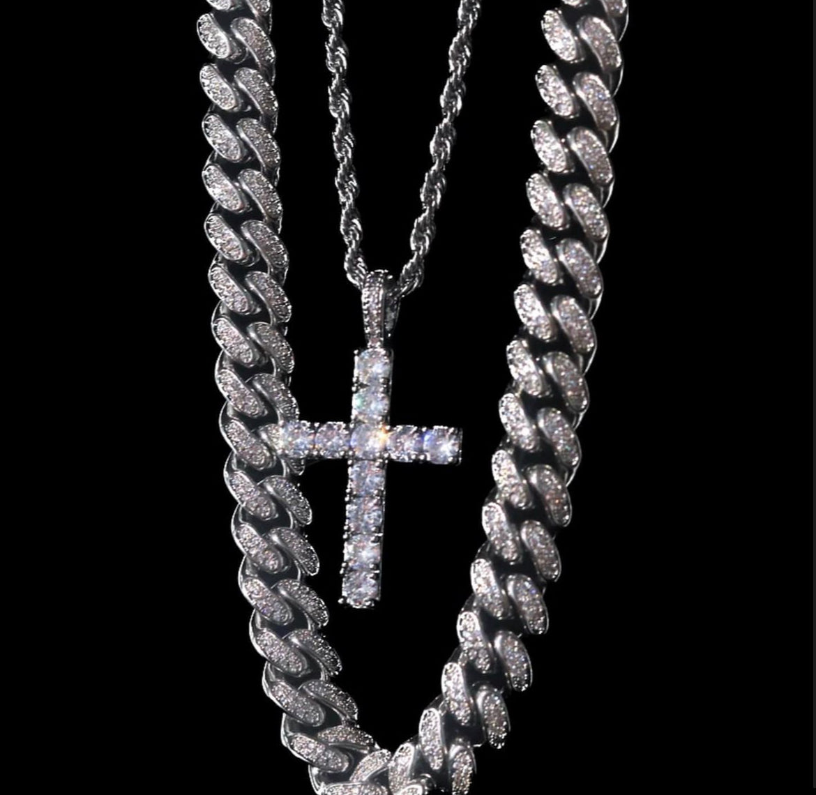 ICEDOUT CUBAN CHAIN WITH  CROSS ROPE CHAIN  COMBO