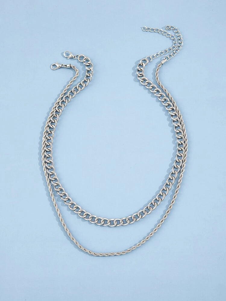 STAINLESS STEEL CUBAN CHAIN & ROPE CHAIN COMBO