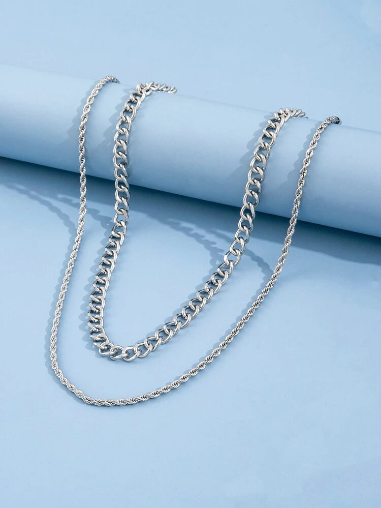 STAINLESS STEEL CUBAN CHAIN & ROPE CHAIN COMBO