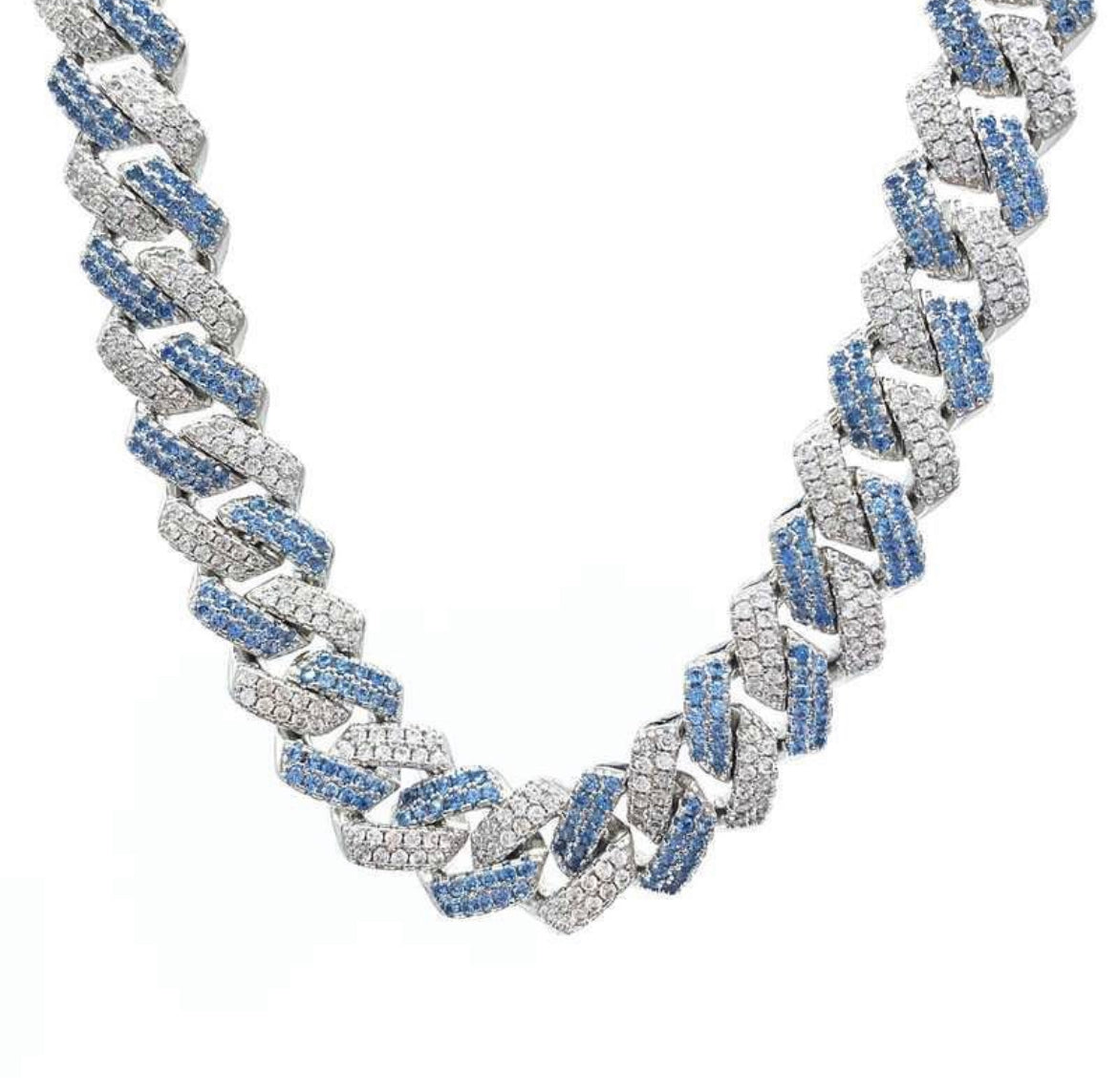 ICEDOUT CUBAN SQURE BLUE AND WHITE STONE NECKLACE